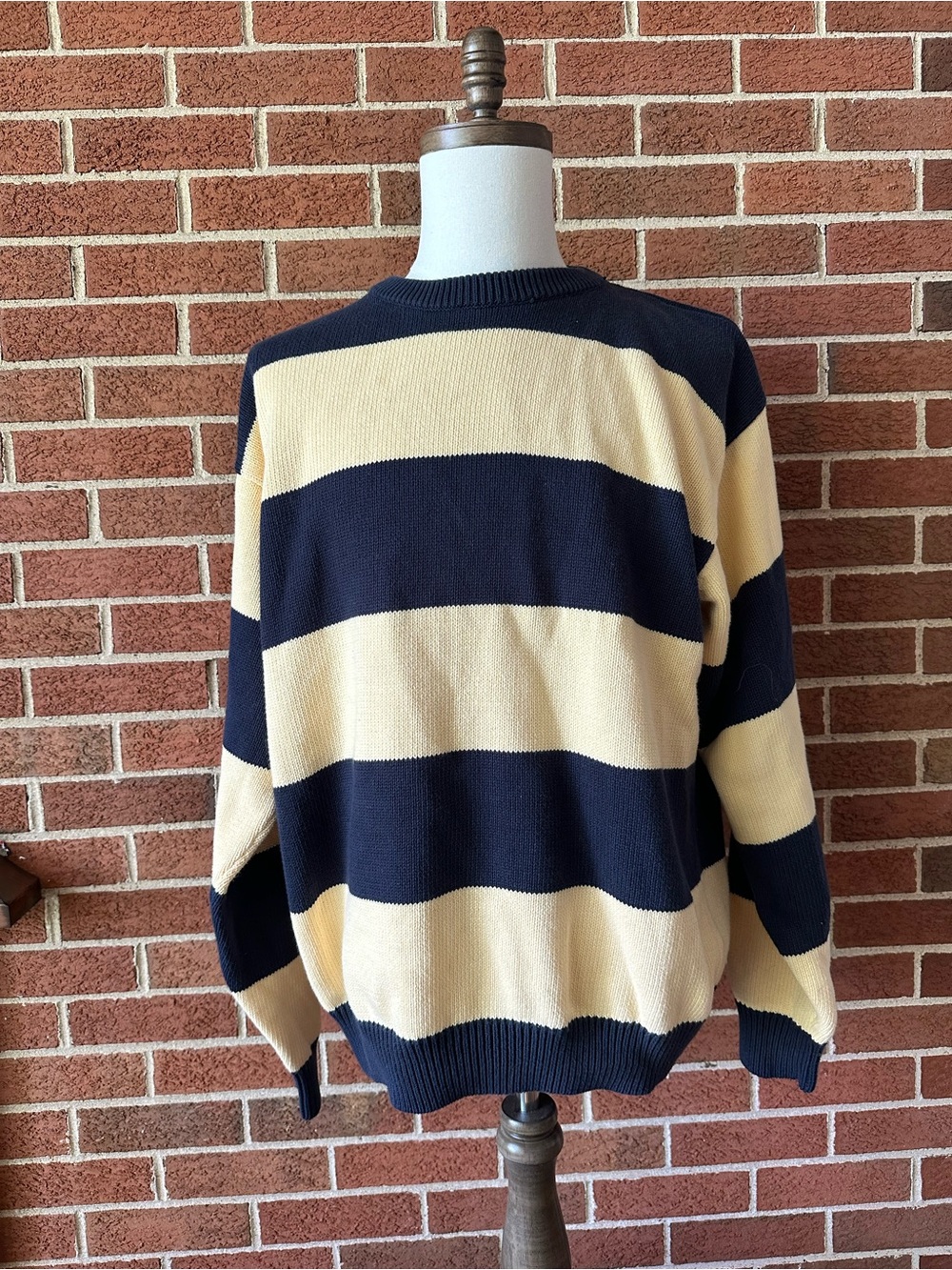 Croft & Barrow Men’s Striped Crewneck Cotton Sweater Navy/Yellow XLT
